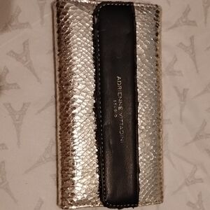 Adrienne Vittadini Metallic Gold, Black, Leopard Clutch Wallet Snakeskin Pattern